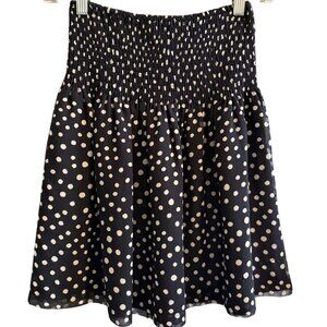LOFT Navy Blue Polka Dot A-Line Skirt Smocked Waist Size 0